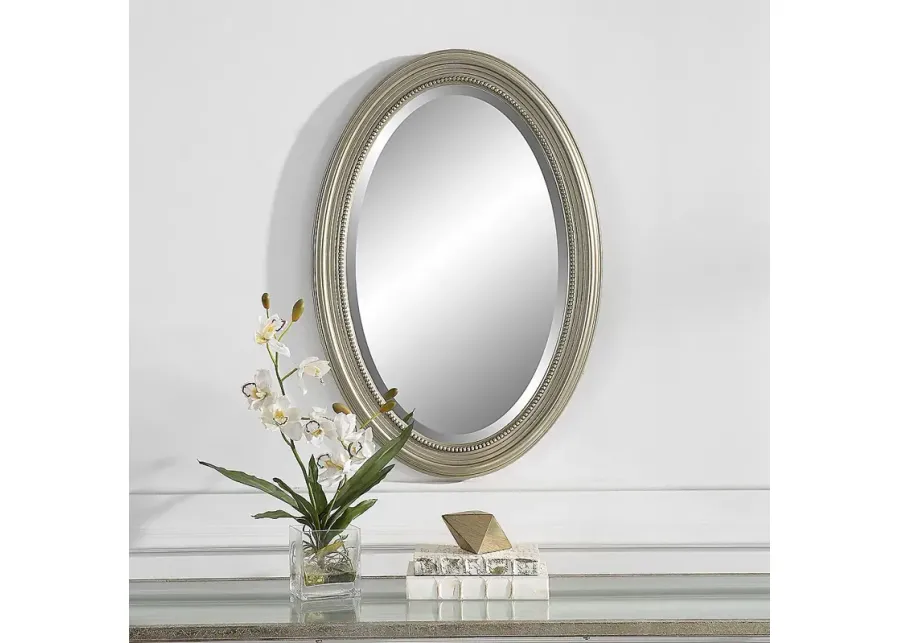 Noble Park Byrd Metallic Silver Beaded 21" x 31" Wall Mirror-silver