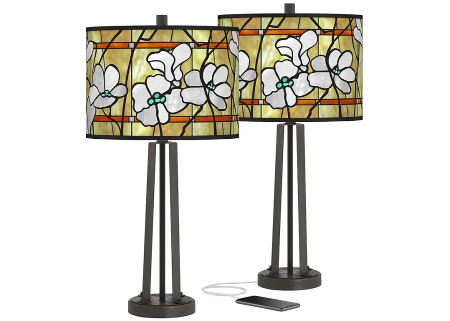 Magnolia Mosaic Susan Dark Bronze USB Table Lamps Set of 2-yellow