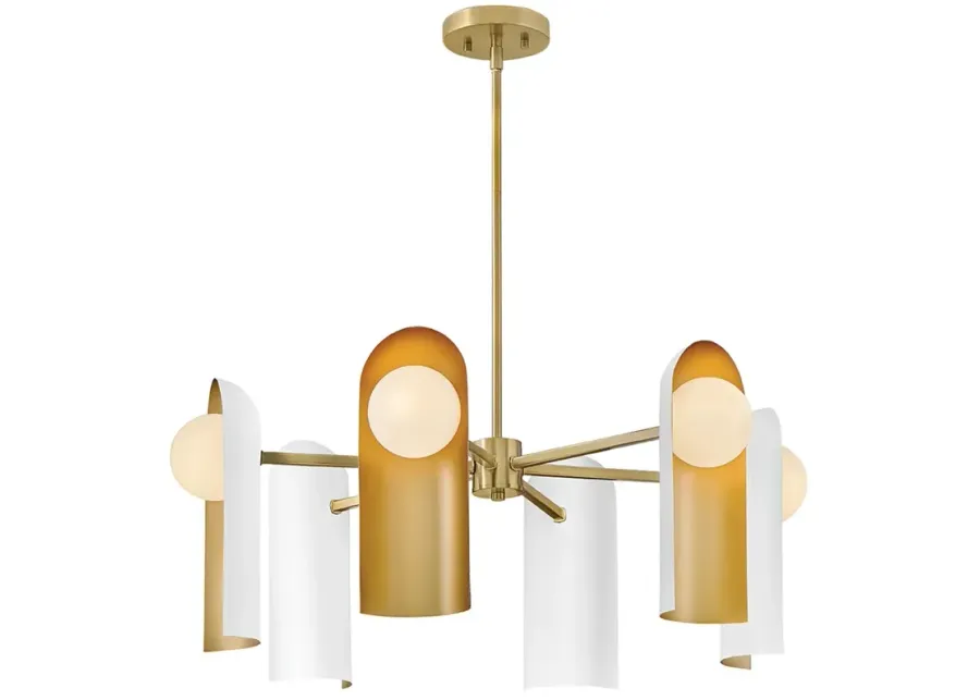 Zuri 30"W Lacquered Brass and Off-White 6-Light Chandelier-gold