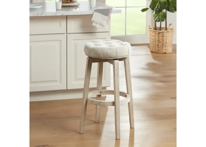 55 Downing Street Shelby 29" Whitewash Backless Swivel Bar Stool-white
