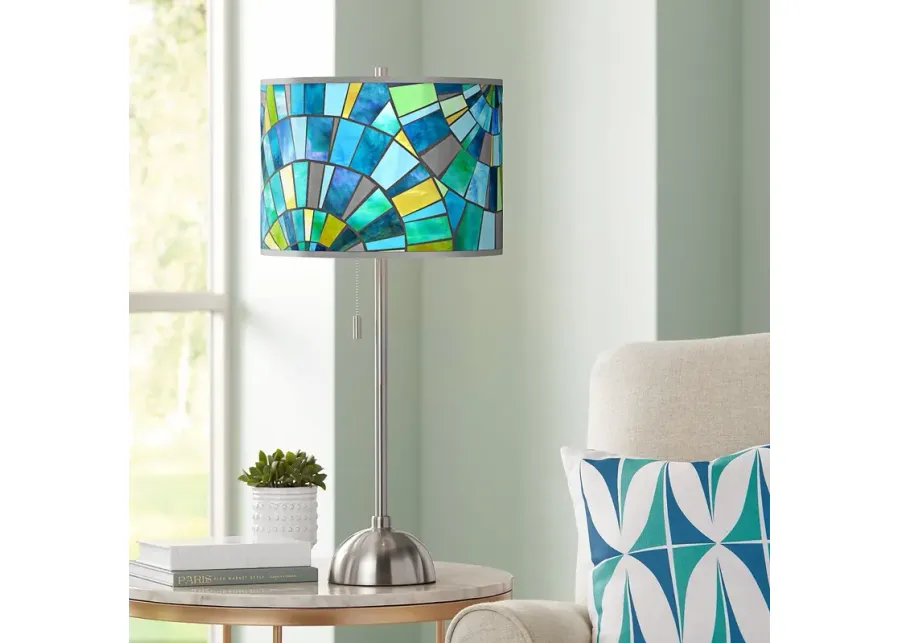 Giclee Glow 28" Lagos Mosaic Metallic Giclee Brushed Nickel Table Lamp-green