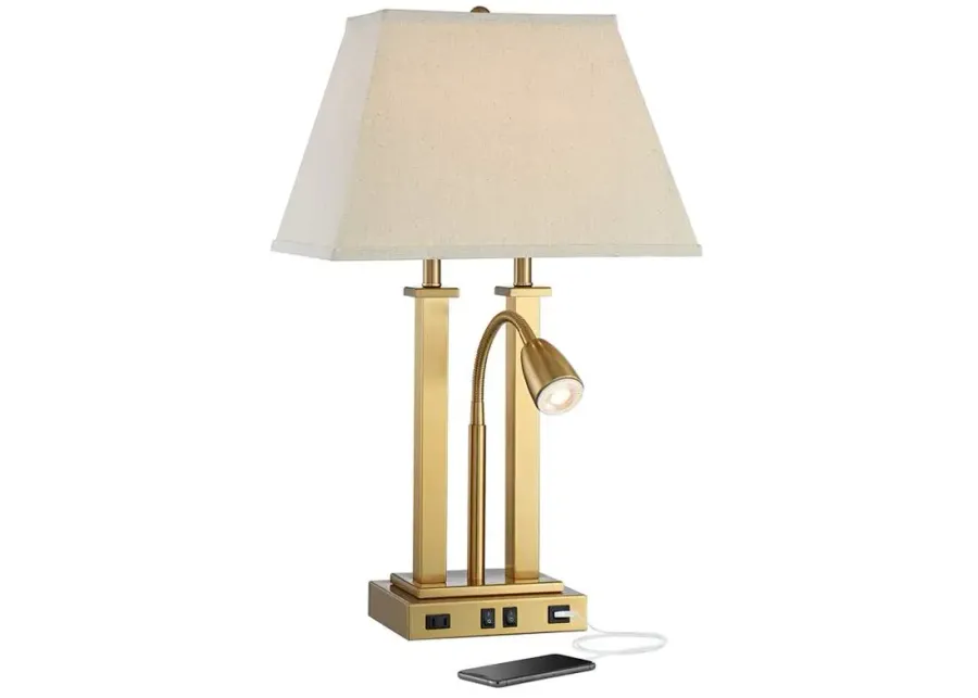 Possini Euro Deacon 26" Brass Gooseneck USB Port and Outlet Desk Lamp-gold