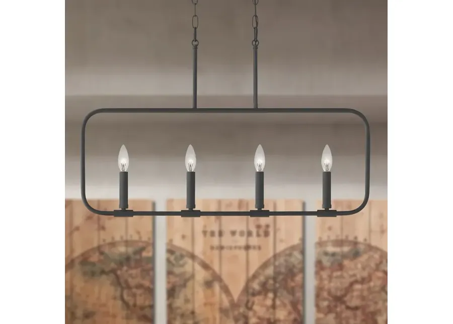 Quoizel Abner 32" Wide Matte Black 4-Light Linear Chandelier-black