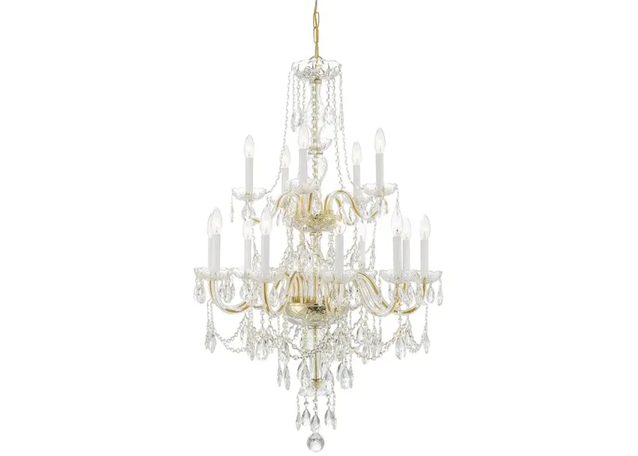 Traditional Crystal 15 Light Polished Brass Chandelier-gold