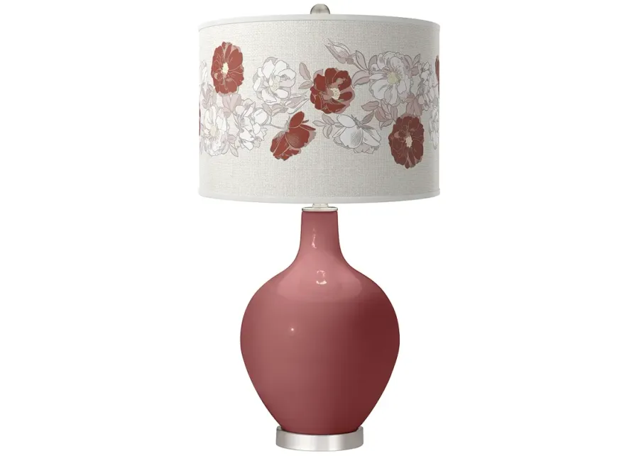 Color Plus Ovo Nickel 28 1/2" Rose Bouquet Shade Toile Red Table Lamp-red