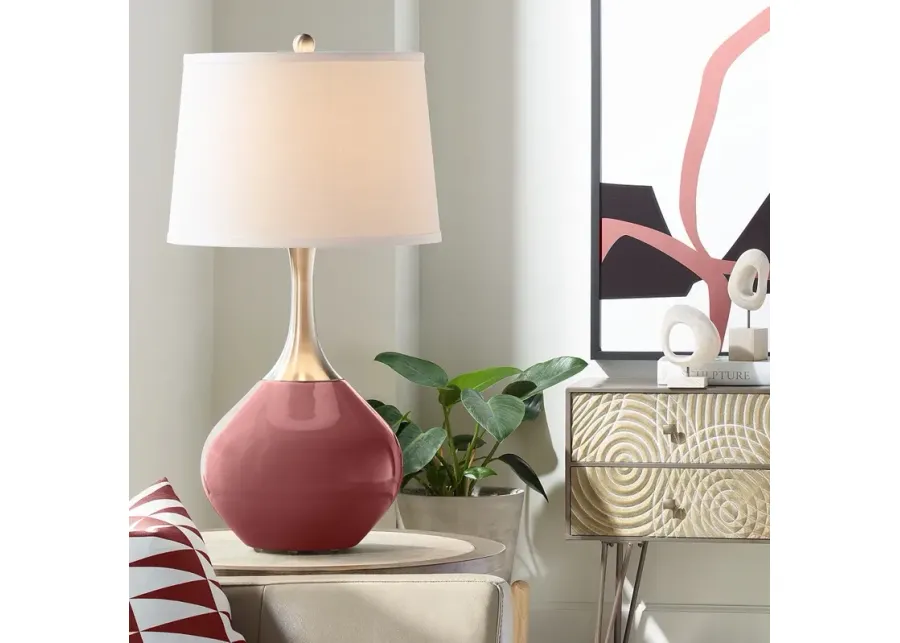 Color Plus Spencer 31" High Fog Linen Shade Toile Red Table Lamp-red