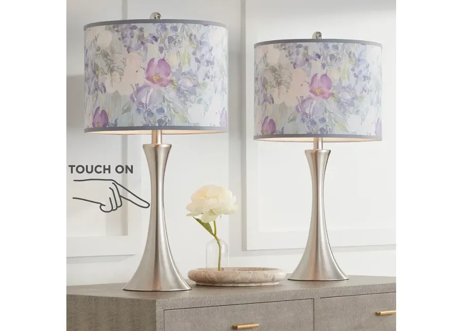 Spring Flowers Trish Brushed Nickel Touch Table Lamps Set of 2-purple