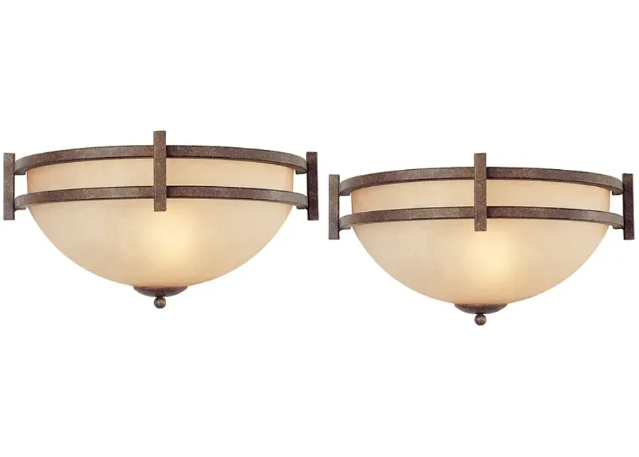 Franklin Iron Oak Valley 14 1/2" Scavo Glass Wall Sconces Set of 2-brown