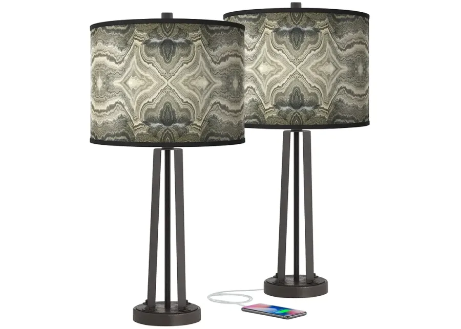 Giclee Glow Susan 25 1/2" Sprouting Marble Shade USB Lamps Set of 2-gray