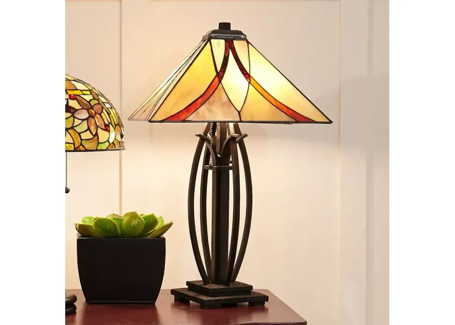 Quoizel Ashville 25" High Bronze Art Glass Tiffany-Style Table Lamp-brown