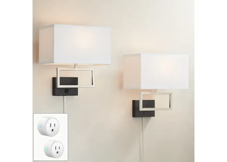 Trixie Nickel Plug-In Wall Lamps Set of 2 w/ Smart Socket-silver