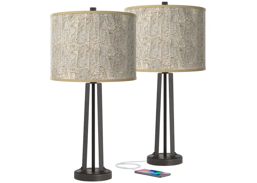 Al Fresco Susan Dark Bronze USB Table Lamps Set of 2-gray