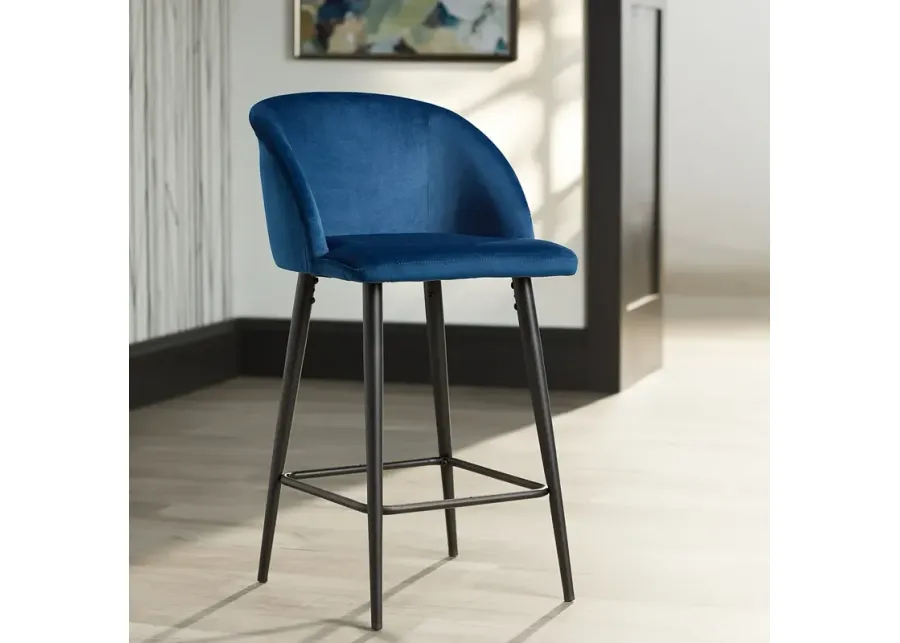 55 Downing Street Nigel 29" Modern Blue Velvet Luxe Barstool-black