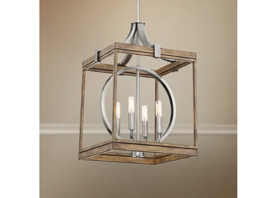 Minka Country Estates 14 1/2" Wide Wood and Nickel 4-Light Pendant-silver
