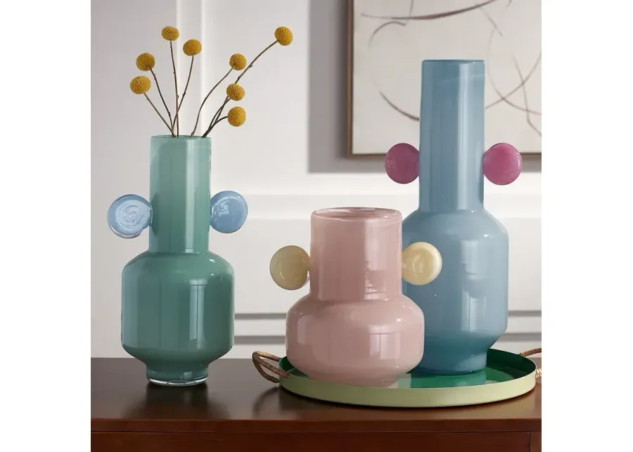 Delvin Blue Green and Pink Pastels Glass 3-Piece Decorative Vase Set