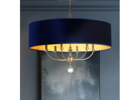 85694-minka-lavery-van-noord-6-light-32-in-brass-pendant-with-blue-velvet-shade-gold-1.webp