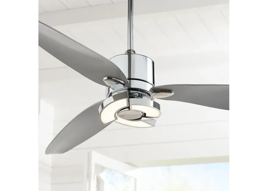 56" Possini Vengeance Chrome 3-Blade LED Ceiling Fan with Remote-silver