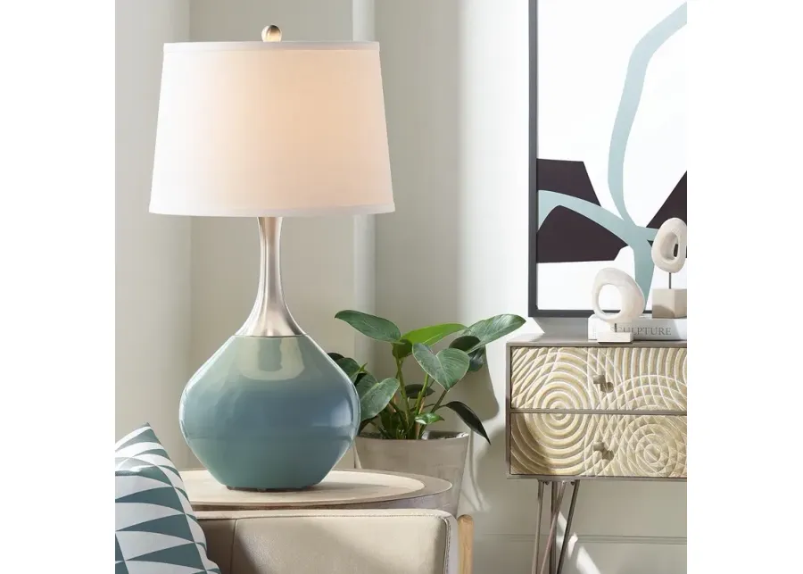 Color Plus Spencer 31" Modern Glass Smoky Blue Table Lamp-gray