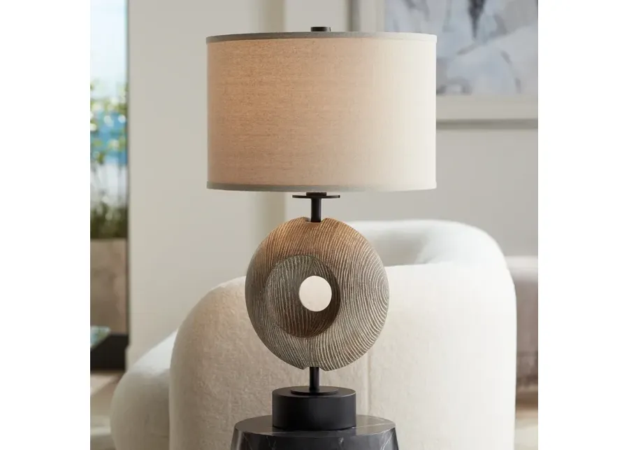 Possini Euro Modern Ring 30" High Coastal Faux Wood USB Table Lamp-brown