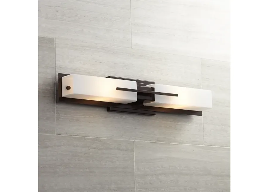 Possini Euro Midtown 23 1/2" White Glass Bronze Bath Bar Light Fixture-brown