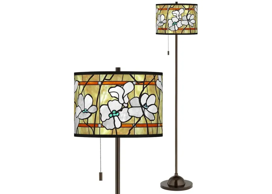 Magnolia Mosaic Giclee Glow Bronze Club Floor Lamp-yellow