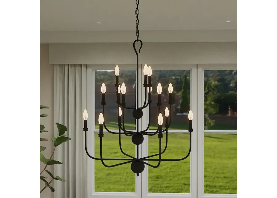 Quoizel Blanche 32" Matte Black 15-Light Tiered Candelabra Chandelier-black