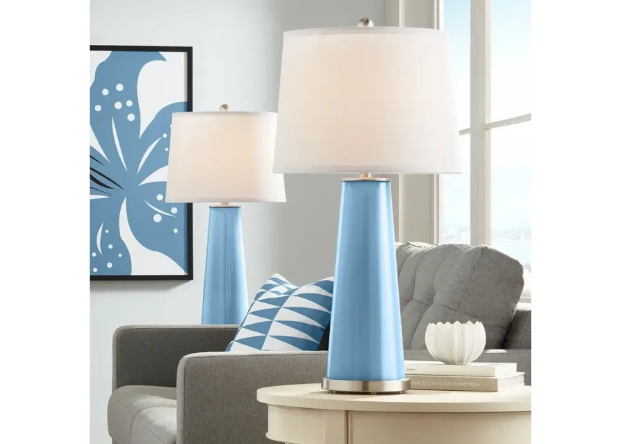 Color Plus Leo 29 1/2" Secure Blue Glass Table Lamps Set of 2-silver