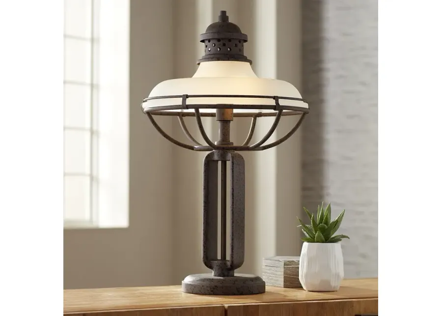 Franklin Iron Works 26 1/2" Glass And Metal Industrial Table Lamp-brown