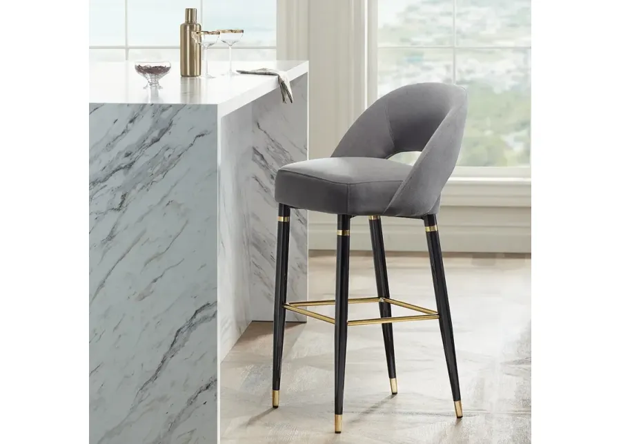 Simone 31 1/2" High Gray Velvet and Black Barstool-gray