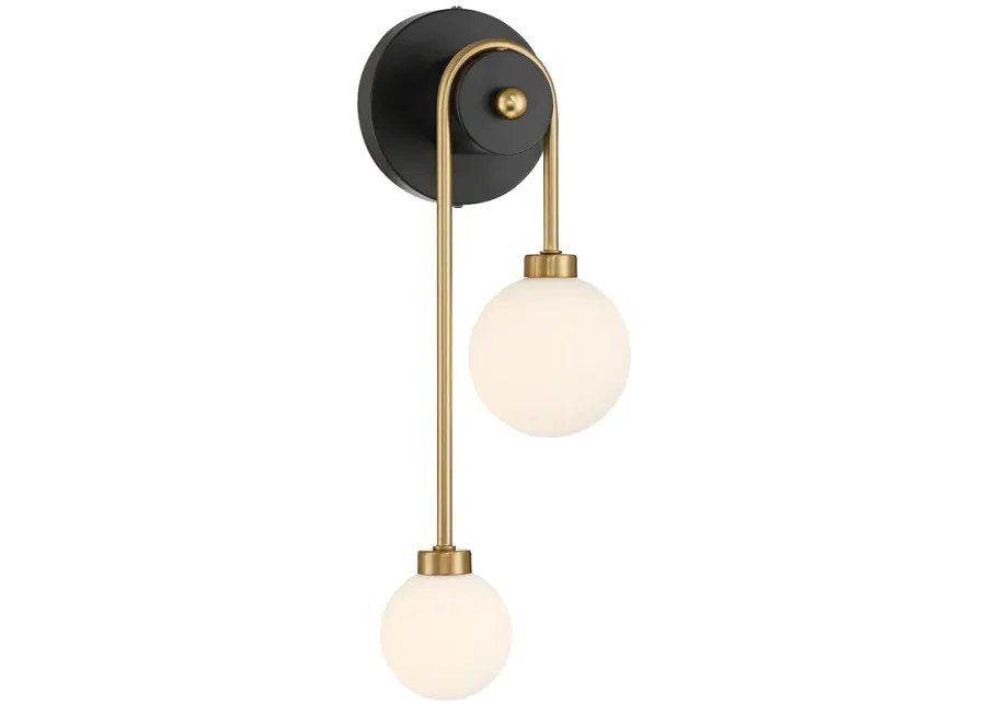 Possini Euro Adelia 16" High Black and Brass 2-Light Wall Sconce-gold