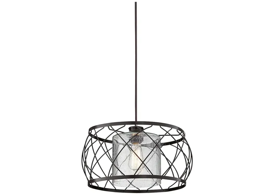 Possini Euro Wire Cage 14" Metal and Clear Glass Pendant Light-brown
