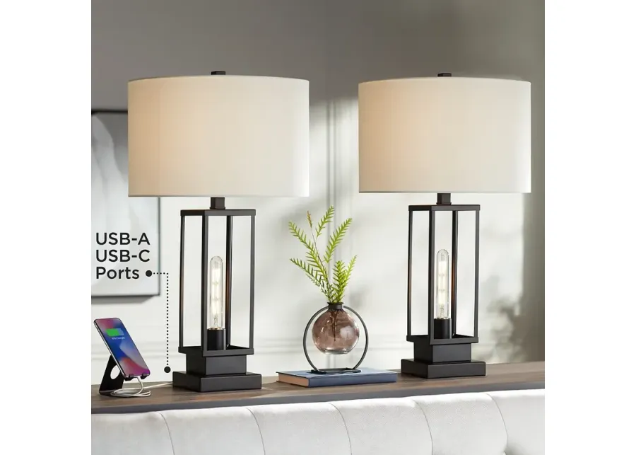 Franklin Iron Works Rafael 27 5/8" Night Light Dual USB Lamps Set of 2-black