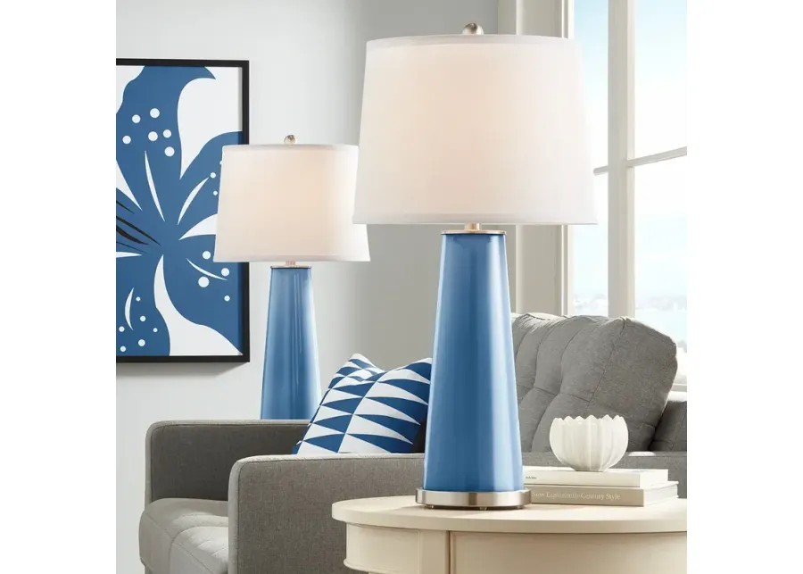 Color Plus Leo 29 1/2" Regatta Blue Modern Glass Table Lamps Set of 2-silver