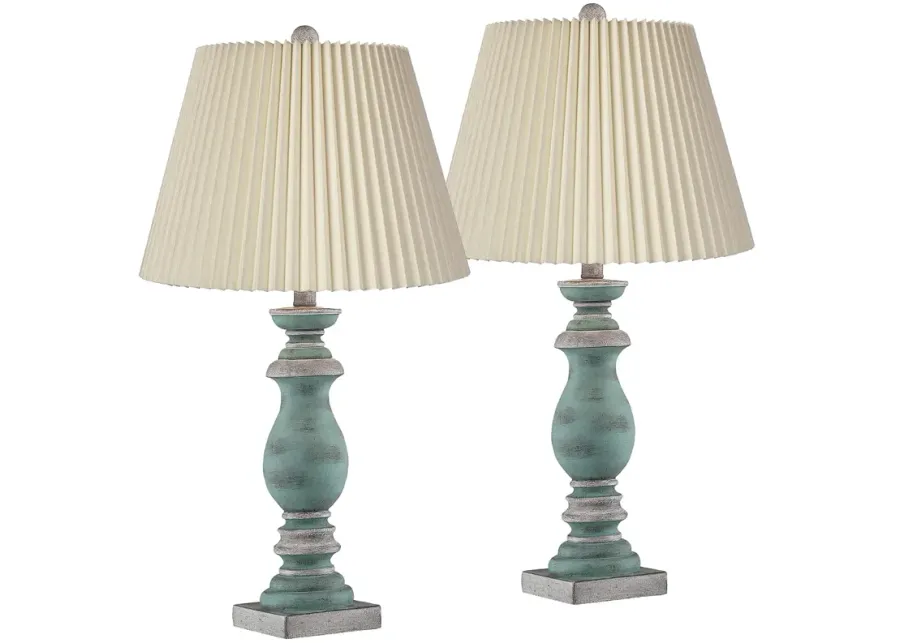 Regency Hill Patsy Blue-Gray Wash Table Lamps with Pleated Shades Set of 2