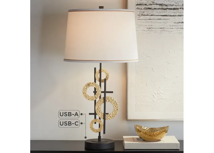 Possini Euro Jupiter 30" Geometric Sculpture Dual USB Table Lamp-gold
