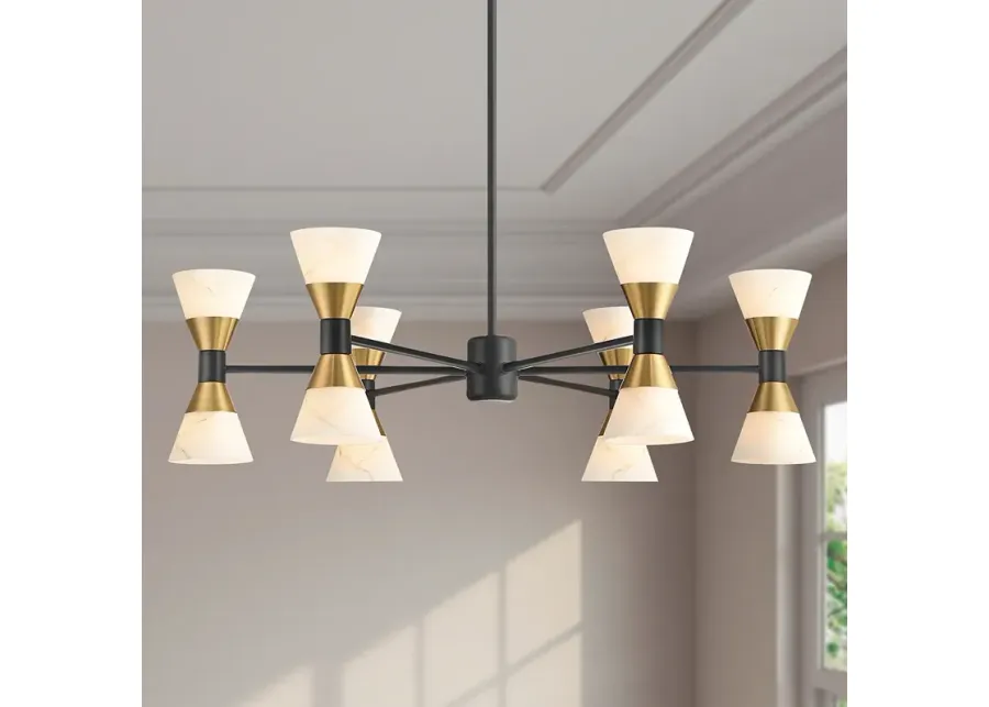 Possini Euro Domino 32" Black and Brass 12-Light Modern Chandelier-gold