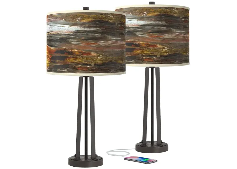 Embracing Change Susan Dark Bronze USB Table Lamps Set of 2