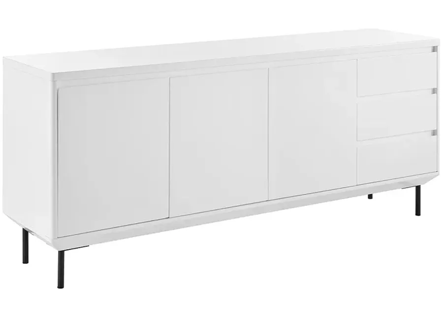 Saga 63" Wide Matte White Veneer Wood 3-Drawer Sideboard-white