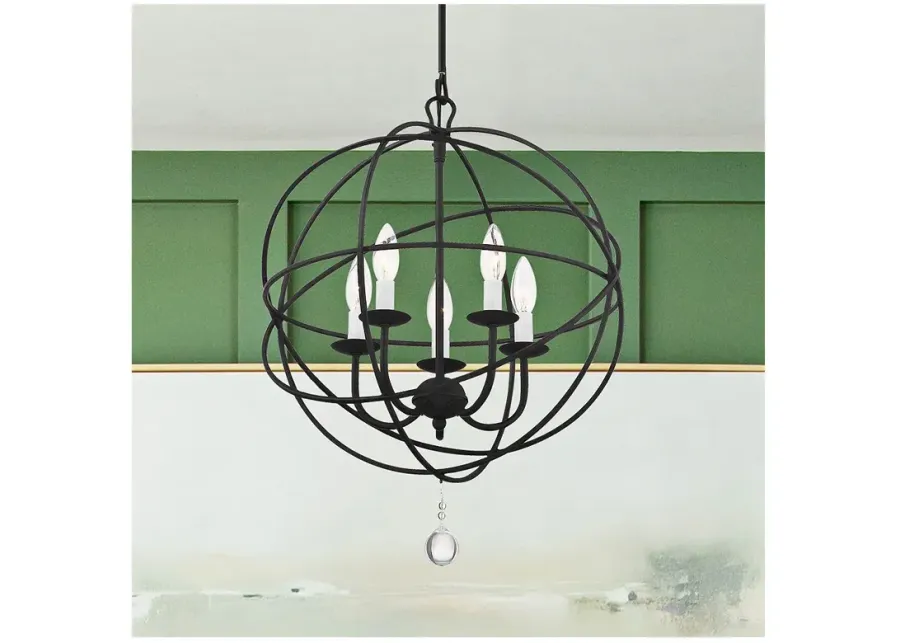 Crystorama Solaris 17" 5-Light Black Candelabra Orb Small Chandelier-black