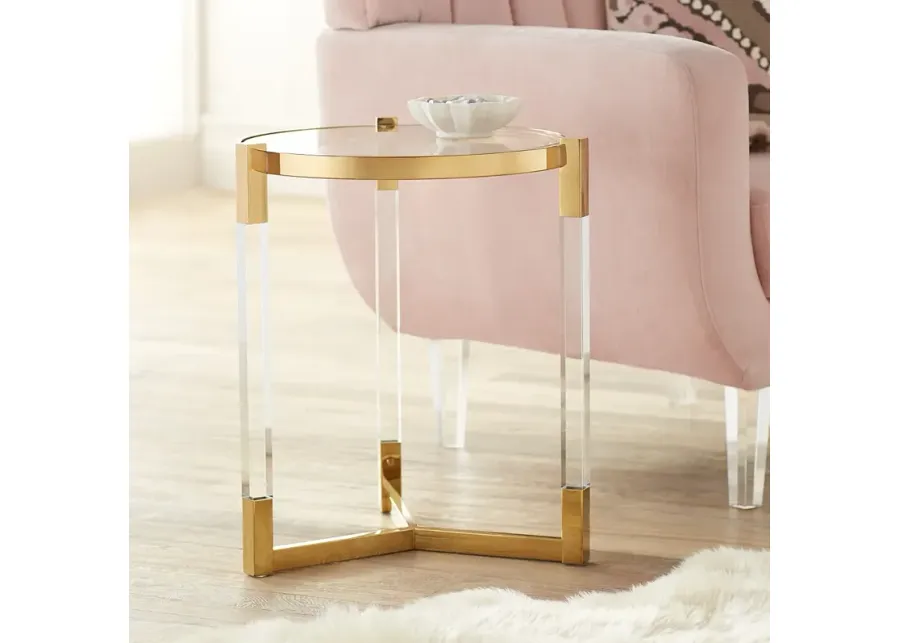 Darla 19" Wide Gold and Acrylic Modern Round Accent Table-gold
