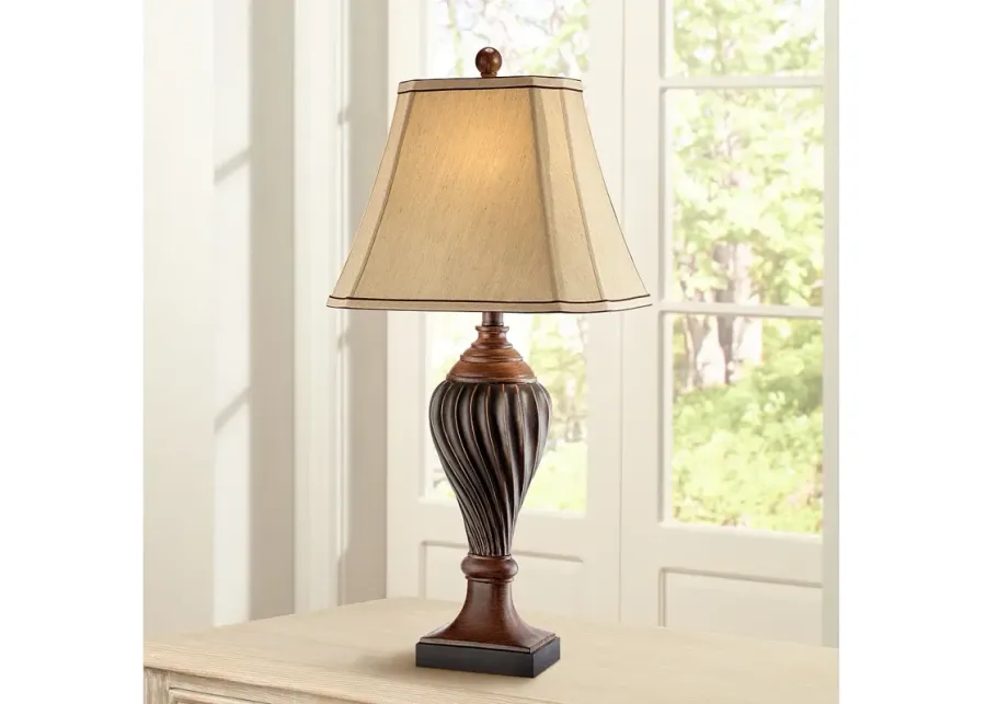 Regency Hill 28 1/2" Carved Two-Tone Faux Wood Table Lamp-brown