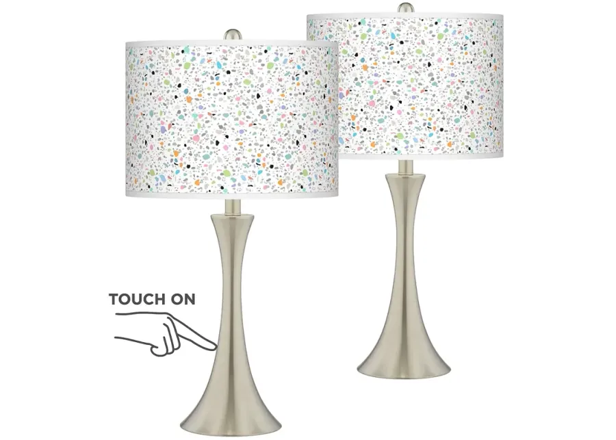 Giclee Glow Trish 24" Printed Terrazzo Shades Touch Lamps Set of 2-silver