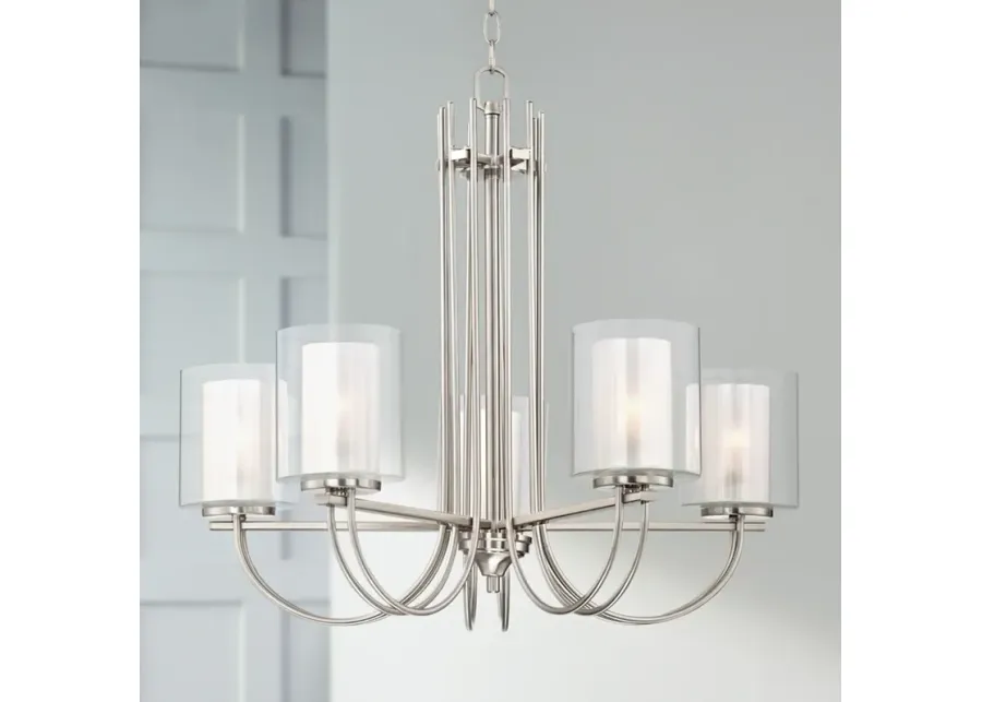 Possini Euro Melody 26 3/4" Double Glass and Brushed Nickel Chandelier-silver
