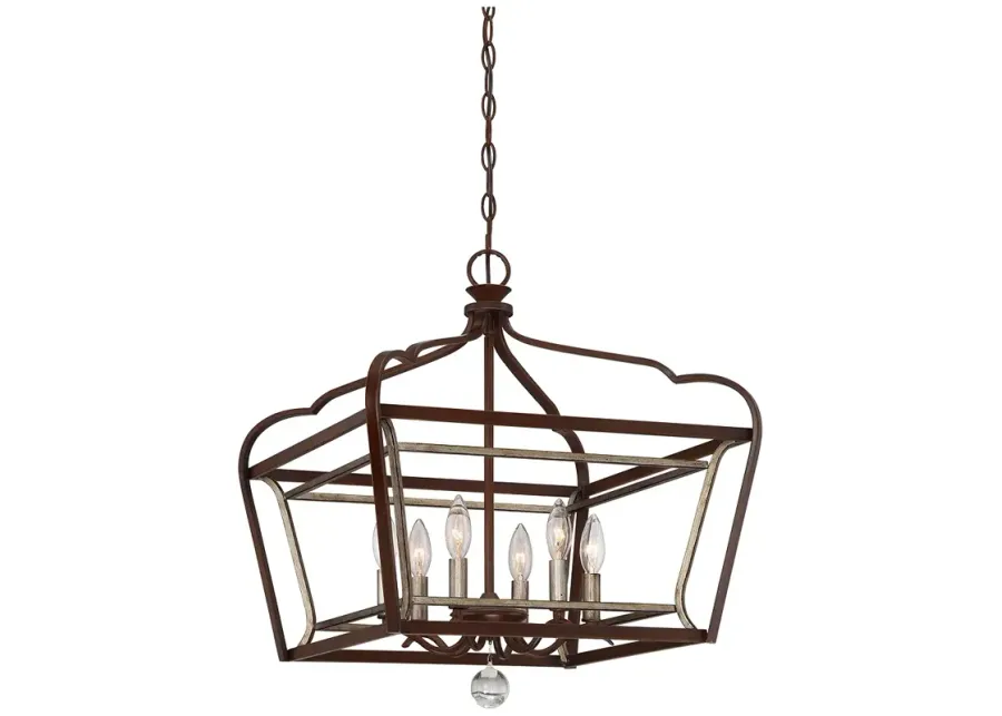 Astrapia 20"W Dark Rubbed Sienna and Silver 6-Light Pendant-gold