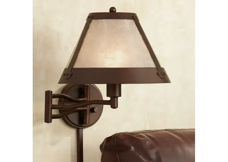 Franklin Iron Samuel 14" High Mica Shade Plug-In Swing Arm Wall Lamp-brown