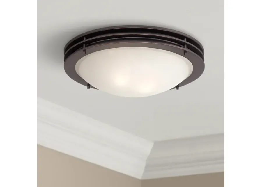 Possini Euro Button 16" Wide Bronze and Glass Bowl Ceiling Light-brown