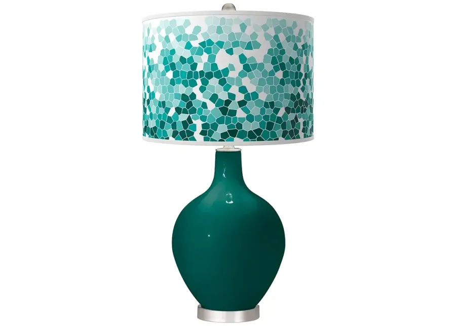 Blue Peacock Mosaic Ovo Table Lamp-silver