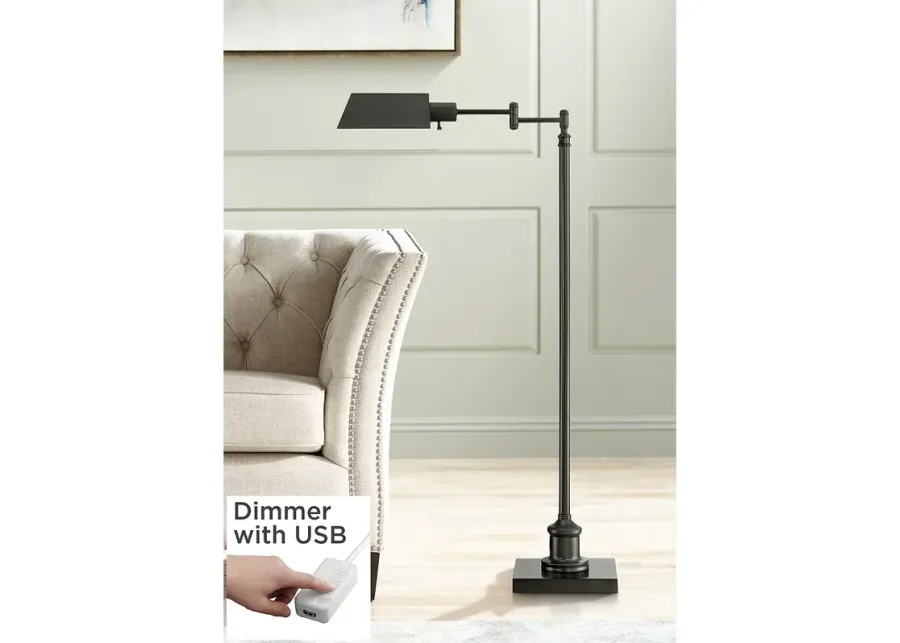 Regency Hill Jenson Bronze Adjustable Swing Arm Floor Lamp with USB Dimmer-brown