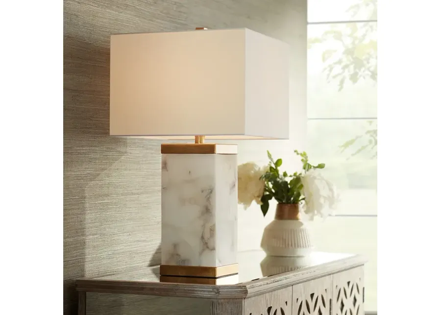 Possini Euro Mindy 24 3/4" Alabaster Table Lamp with Night Light-white
