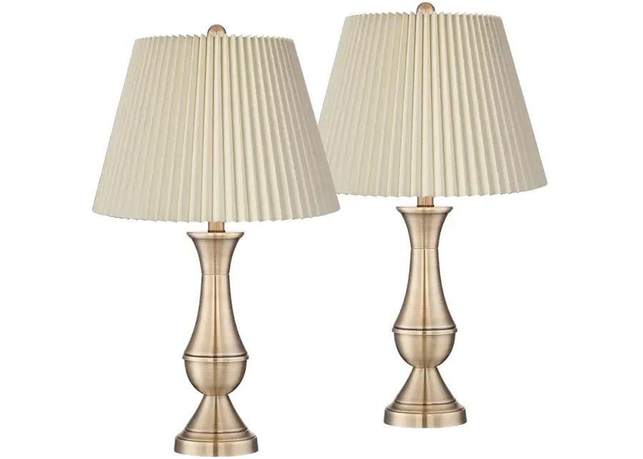 Regency Hill Becky 24 3/4" Ivory Pleated Brass Table Lamps Set of 2-gold